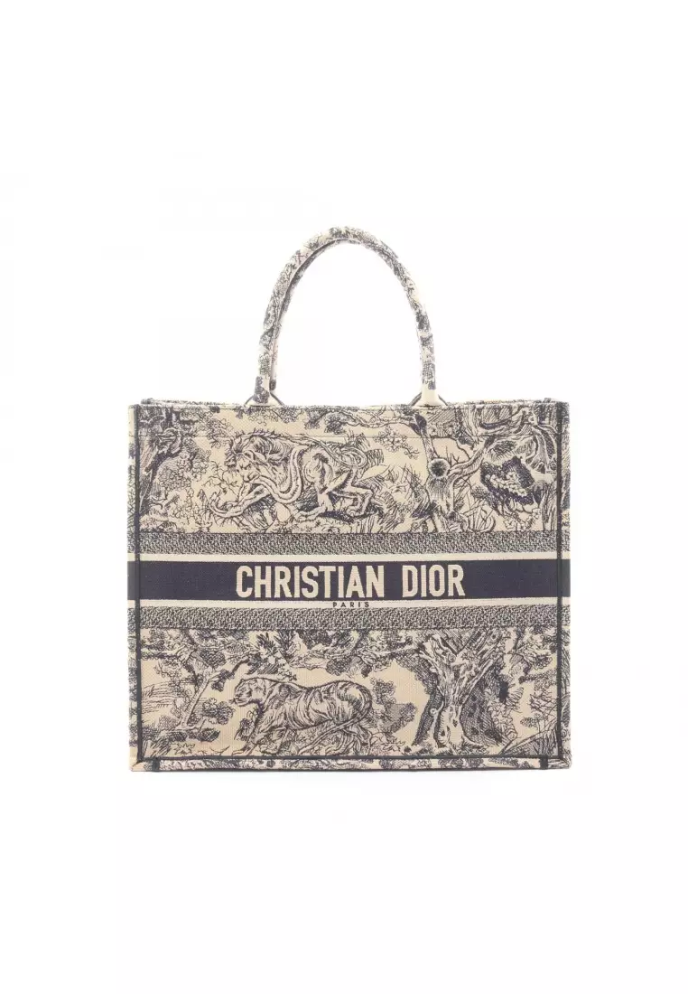 Pre-Loved Christian Dior BOOK TOTE book tote Large Handbag tote bag canvas beige Navy