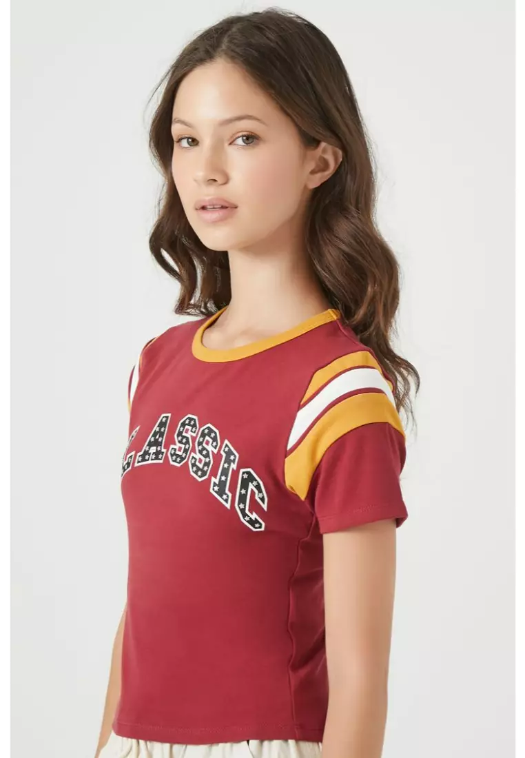 Buy FOREVER 21 Classic Graphic Ringer Baby Tee 2024 Online