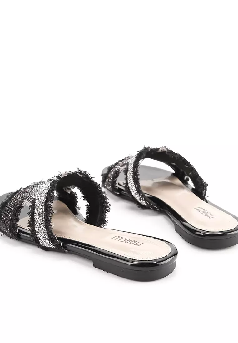 Gozana Sandal Wanita Flat Teplek  - Black