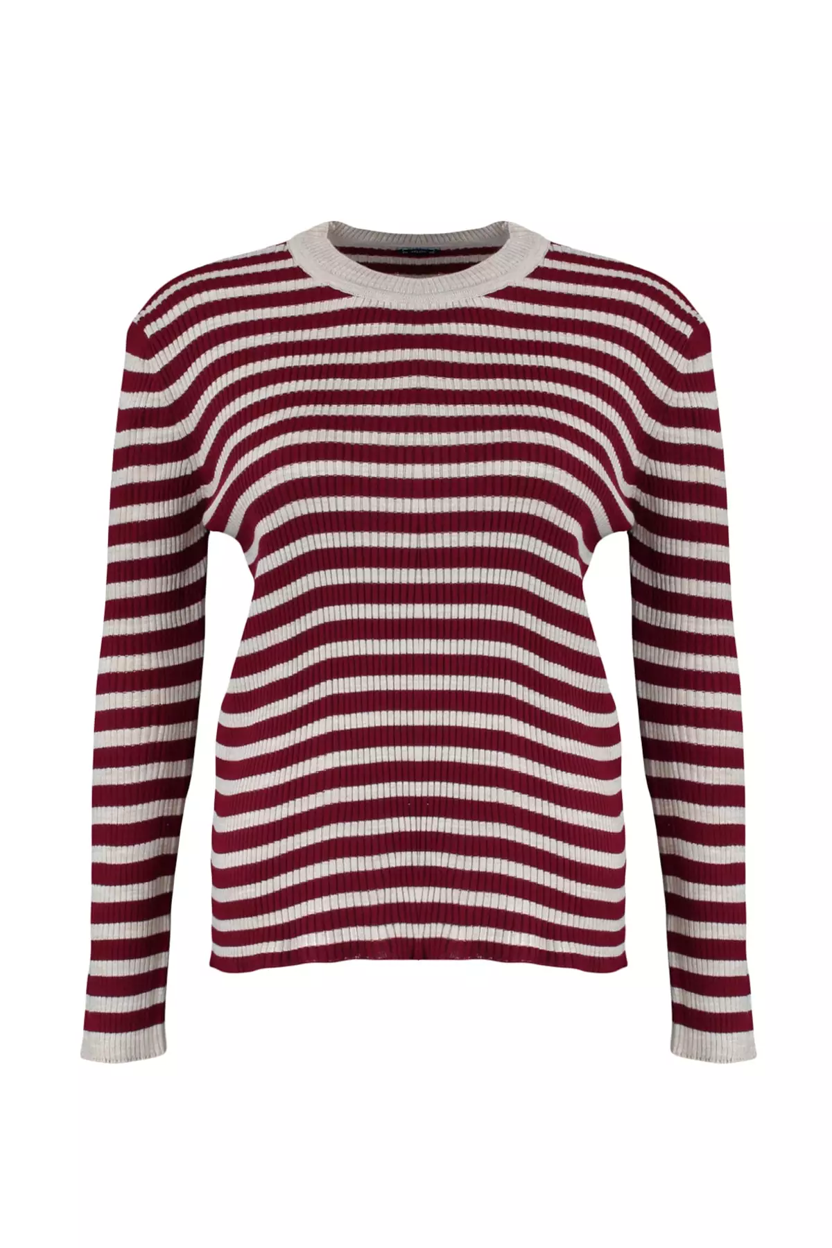 Buy Trendyol Plus Size Claret Red Striped Crew Neck Knitwear