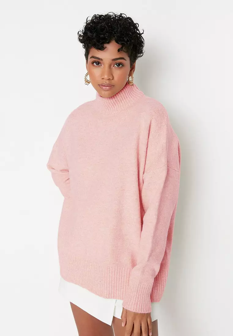 Powder Wide Fit Soft Textured Stand Collar Knitwear Sweater