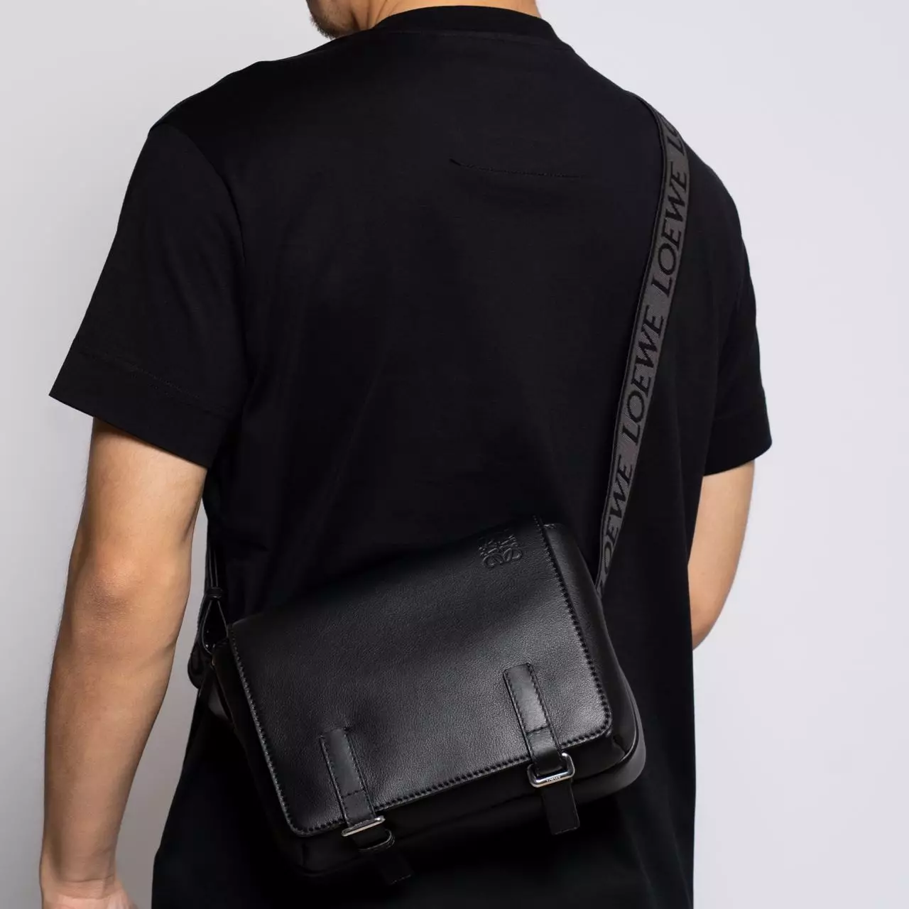 Military XS Messenger Bag Supple Smooth Calfskin Jacquard Black