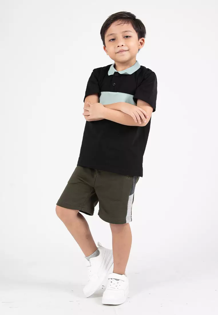 Forest Kids Premium Weight Cotton Stretchable Polo T Shirt Kids | T Shirt Baju Budak Lelaki - FK20259-01Black