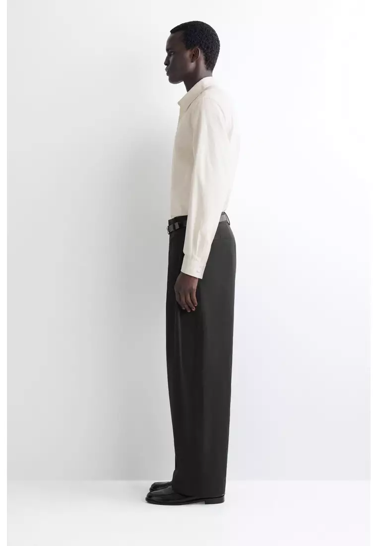 PLEATED COTTON RELAXED-FIT WIDE-LEG TROUSERS