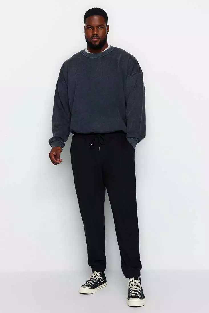 Regular Fit Cotton Sweatpants - Black - Men