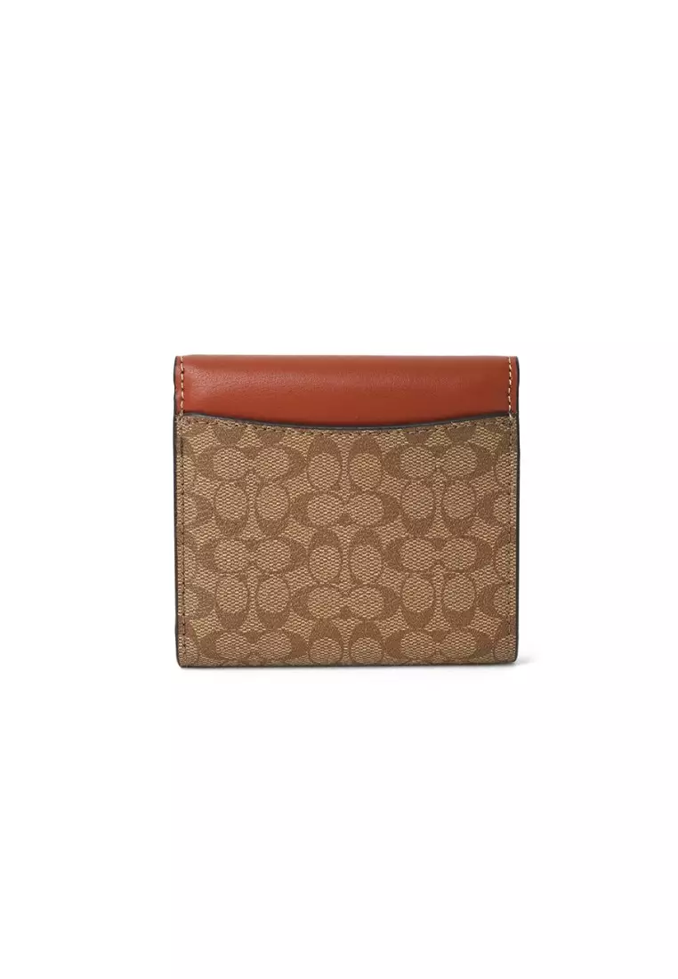 COACH 皮革女裝摺叠鈕扣錢包(CF369)-IM/Khaki/Terracotta