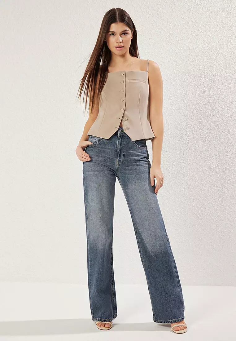 Indigo High Waist Wide Leg Jeans Twoaw24Je00089