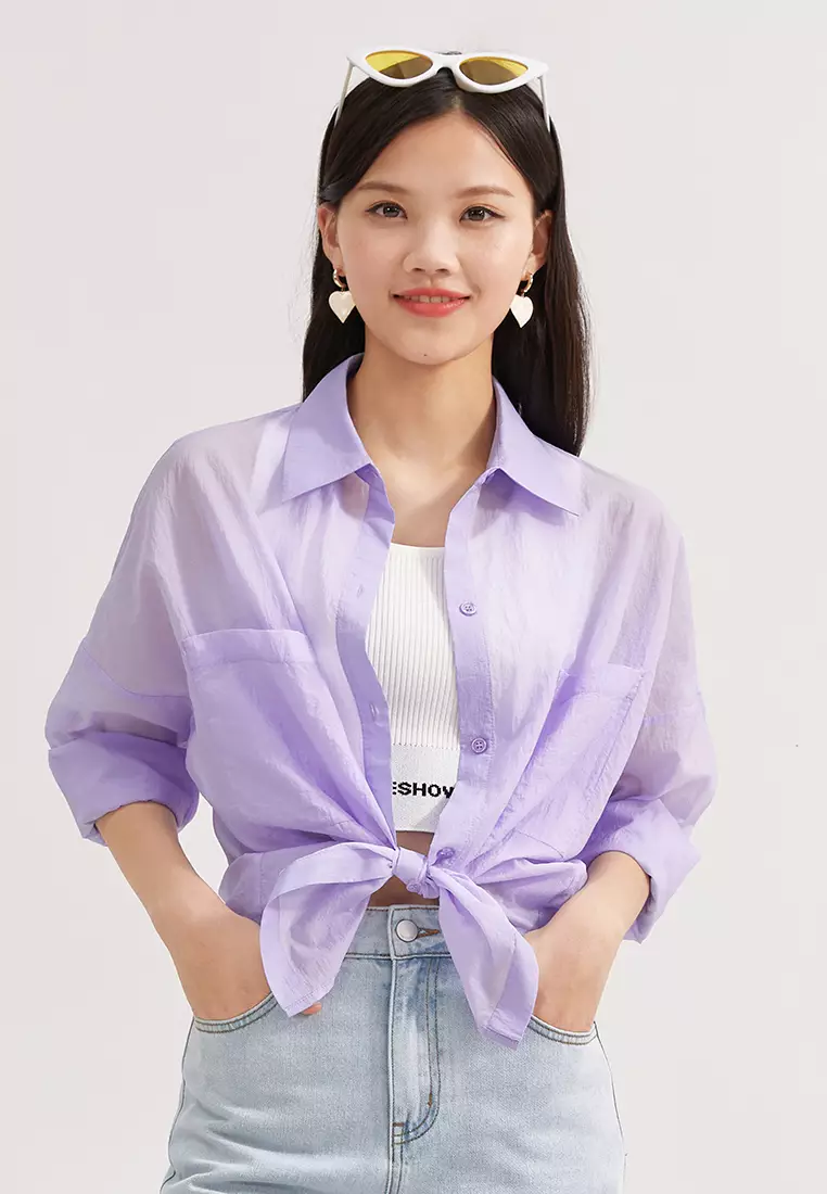 Loose Fit Semi Sheer Button Blouse