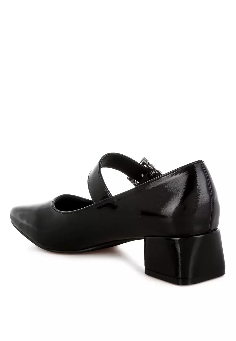 Diamante Brooch Metallic Mary Jane Pumps In Black