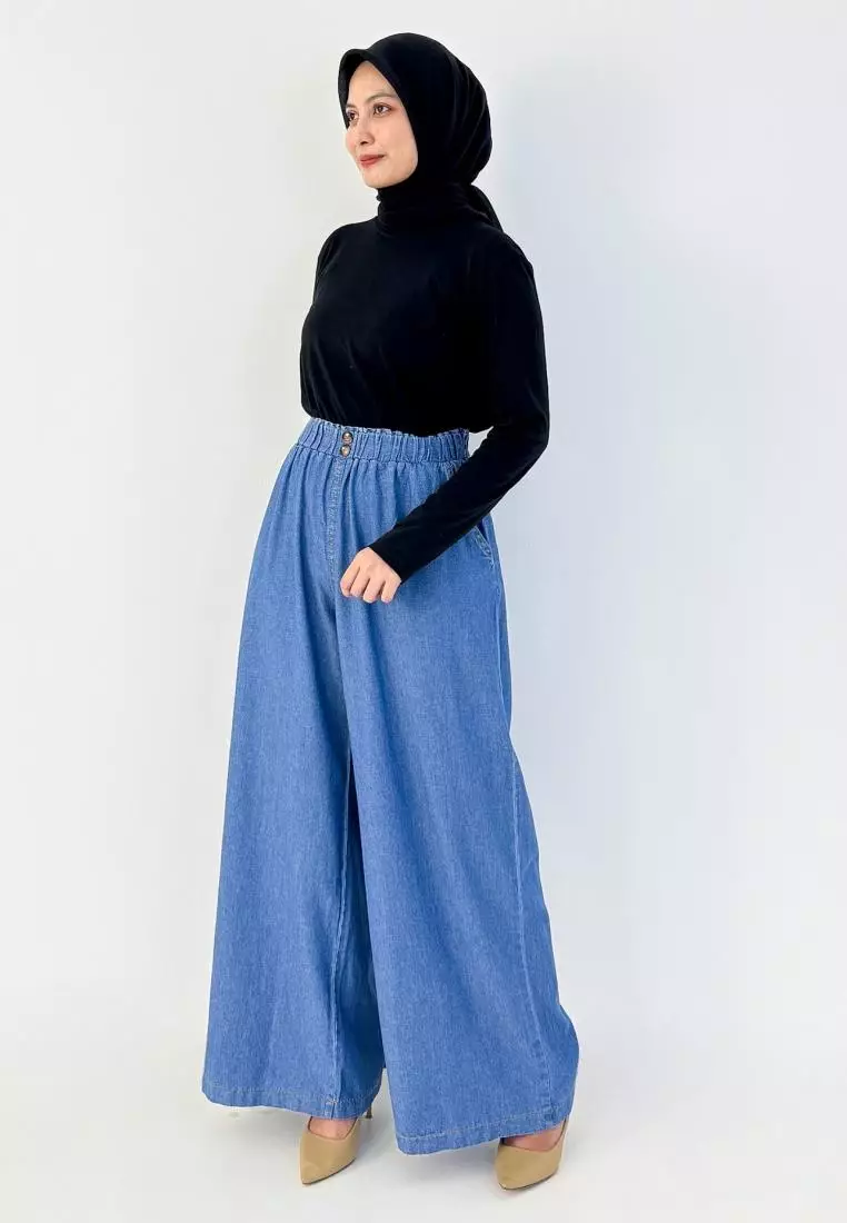 Palazzo Denim Welly (Celana Panjang Bawah Lebar) Panjang 104 cm LIGHT BLUE