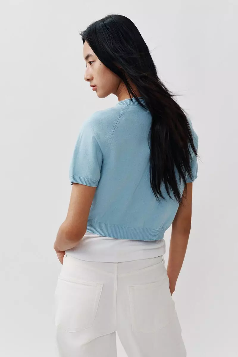 Short-sleeved tie-detail cardigan