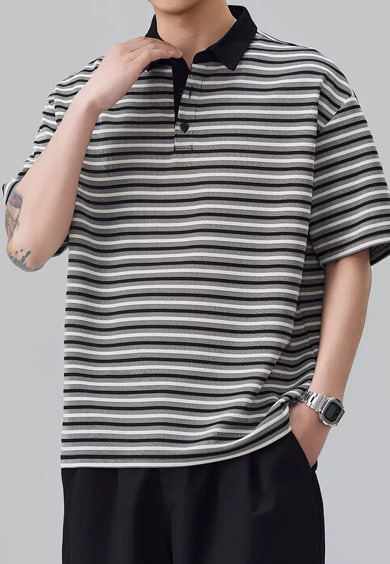 Vintage Striped Short Sleeve Polo Shirt AY-D5901