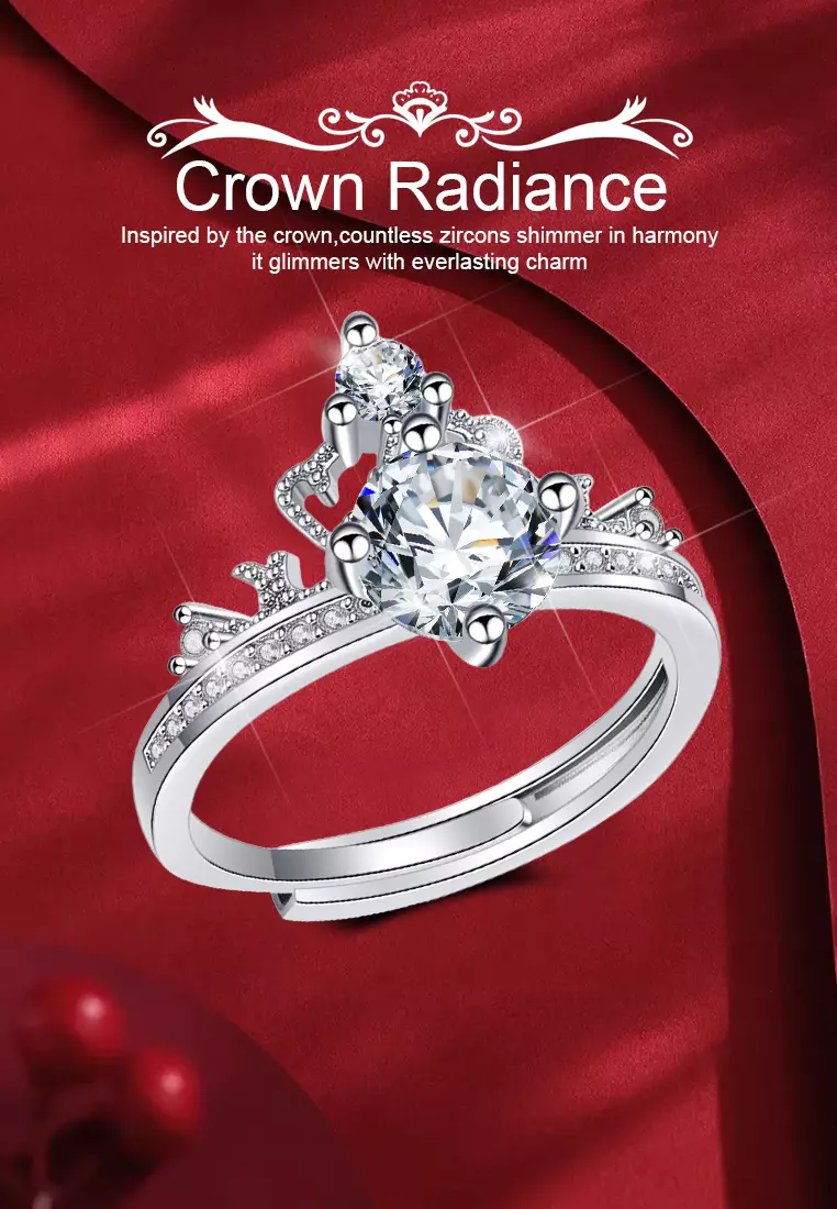 Cincin Wanita R033 Original Crown Design Perhiasan Cewek Dilapisi Platinum Anti Luntur Rings