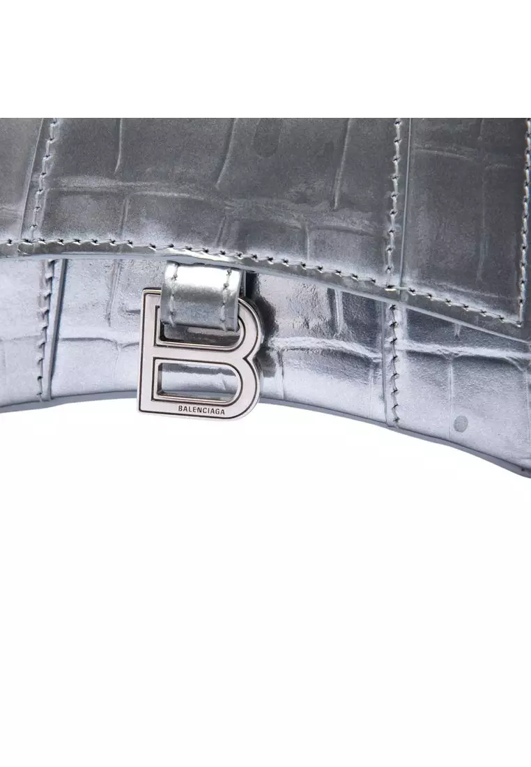 Pre-Loved Balenciaga Mini Metallic Croc Embossed Calfskin Hourglass Top Handle Bag
