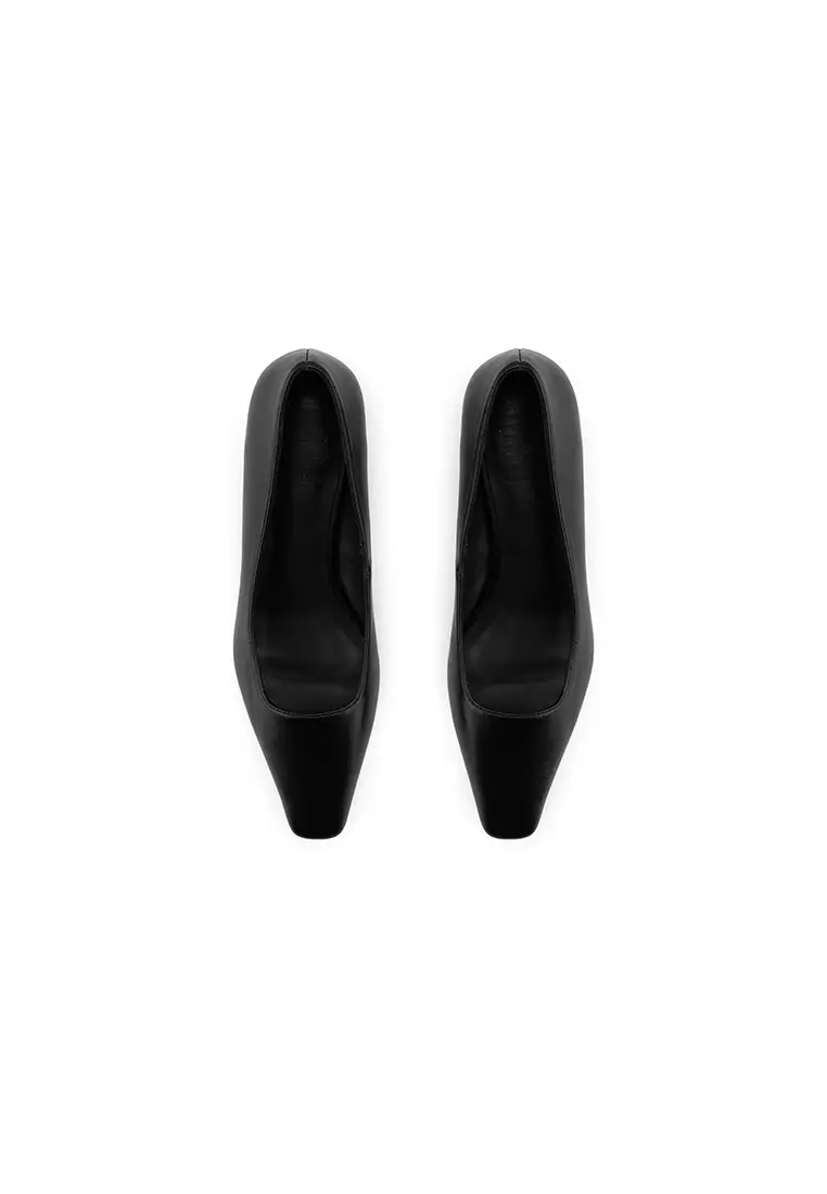 SQUARE TOE SCULPTURE HEEL PUMP 素面方頭底跟鞋