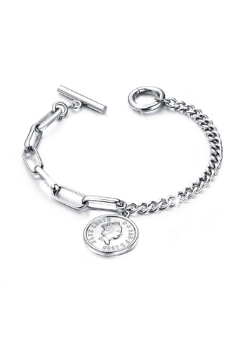 Bullion Gold 金色 BULLION GOLD Lucky Coin Charm Toggle Clasp Bracelet in White Gold Layered Steel Jewellery 6C465ACD362D54GS_1