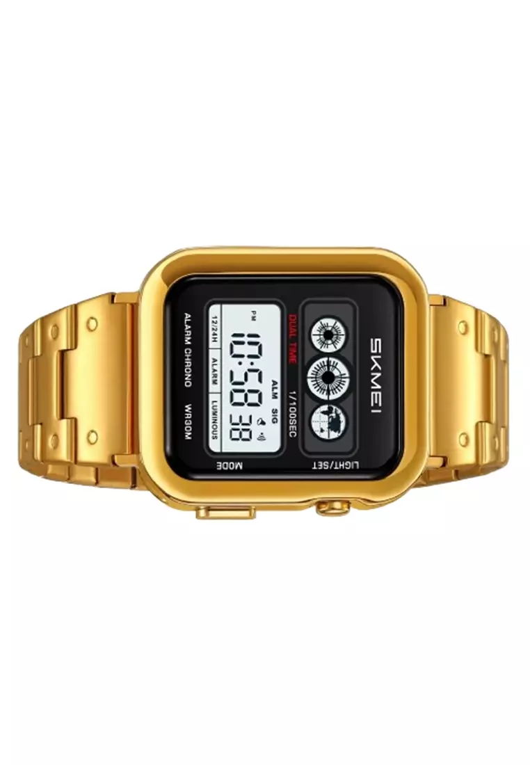 Jam Tangan Pria 2504 Digital Dual Time Tali Stainless Tahan air ORIGINAL - Gold