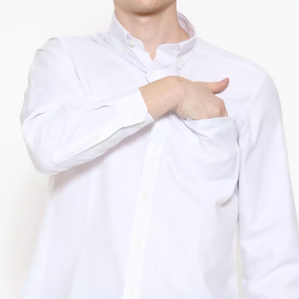 Schoeller Kemeja Pria Putih Motif Slim Fit Lengan Panjang – DRAKE-MLNS-PT | Katun Premium Formal Office Shirt