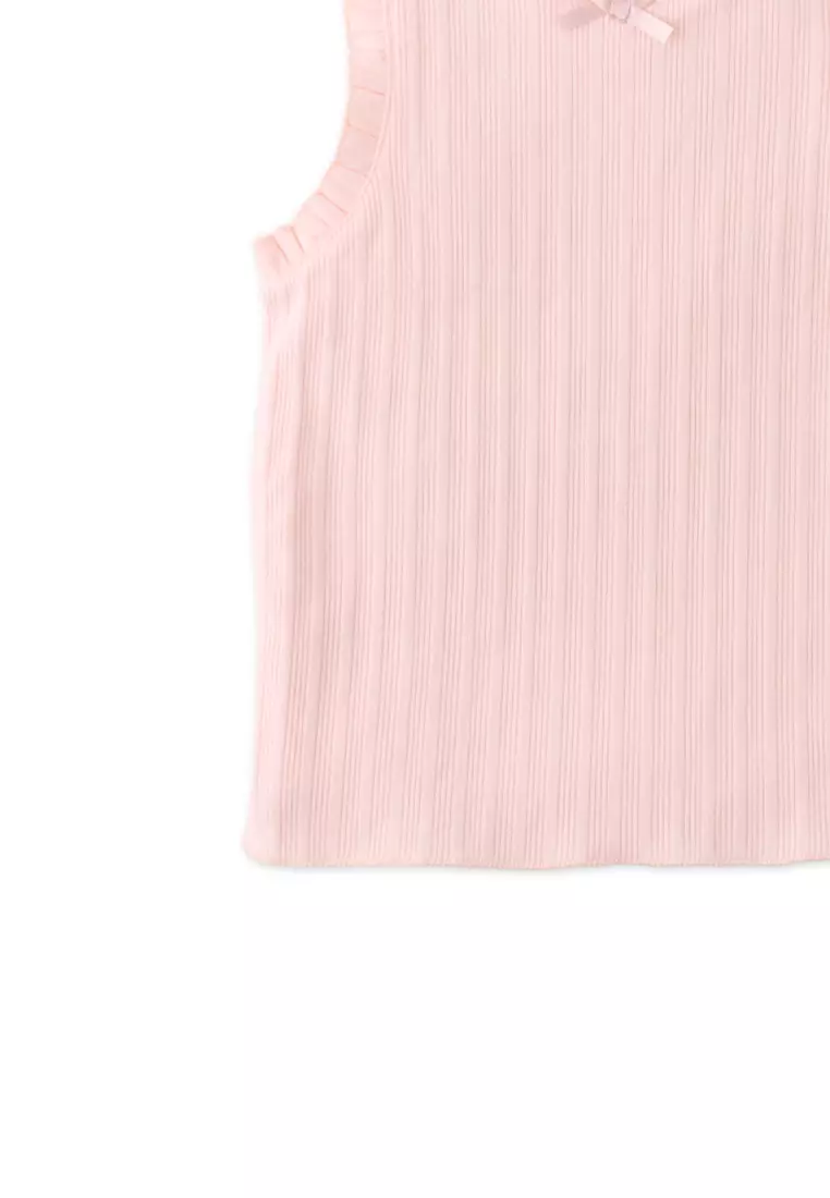 Marta Ribbed Tank Top with Lace and Rosette Details