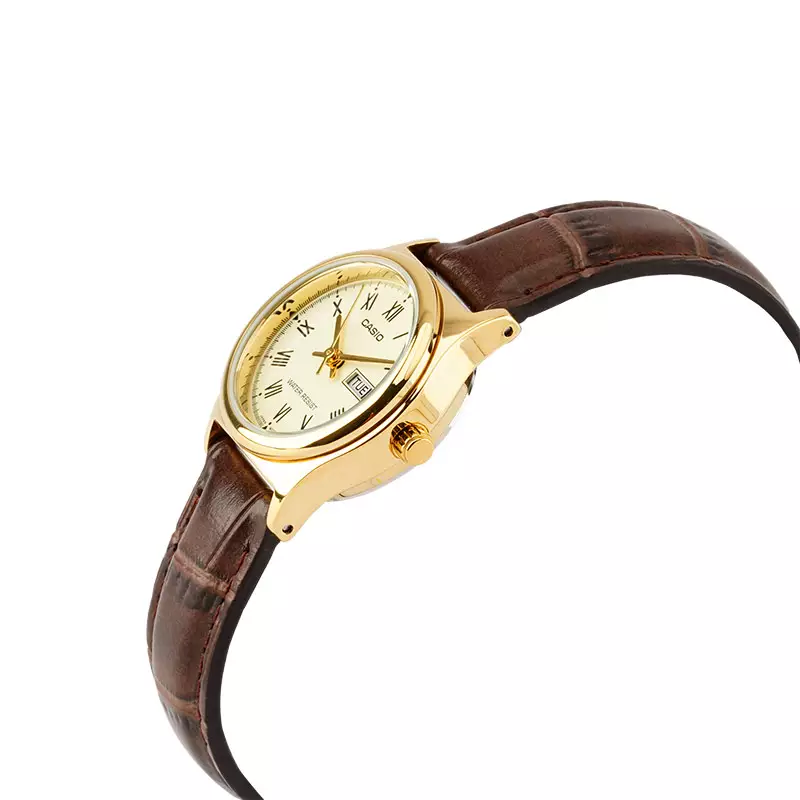 Jam Tangan Wanita Casio LTP-V006GL-9BUDF Analog Beige Dial Brown Leather Strap