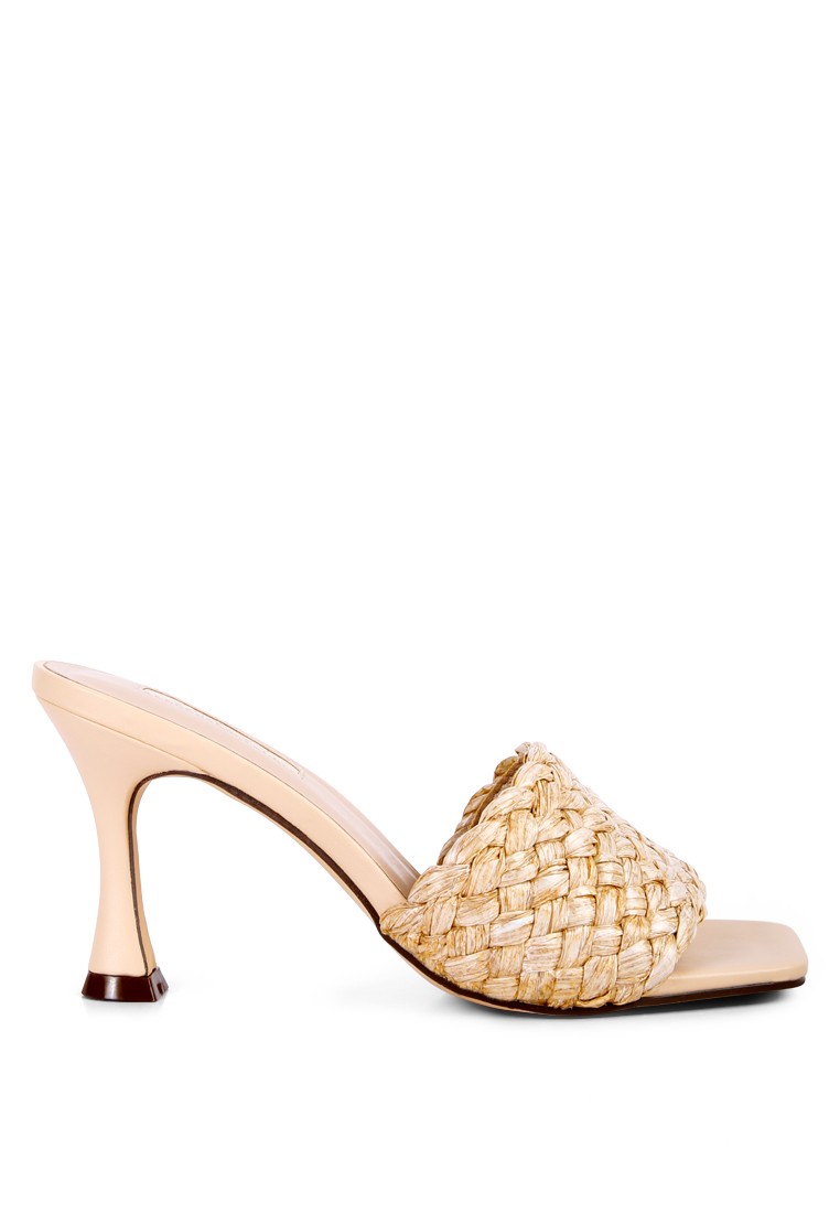 Natural Braided Strap Heeled Sandals