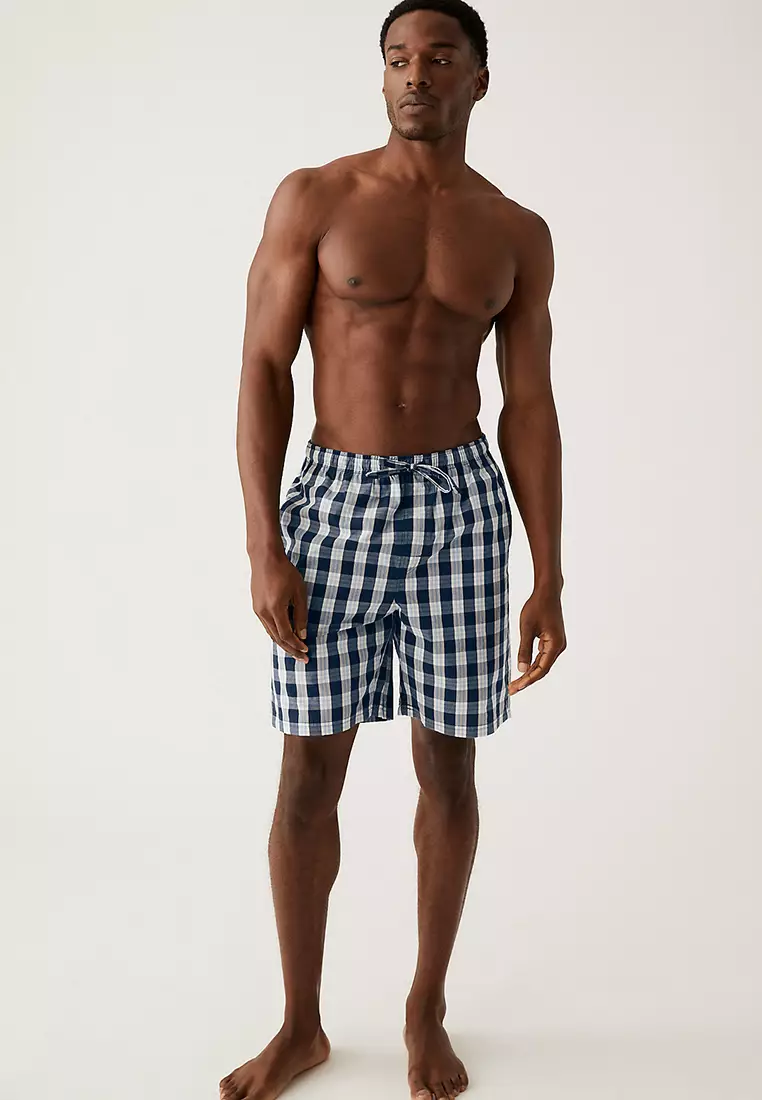2pk Pure Cotton Checked Pyjama Shorts