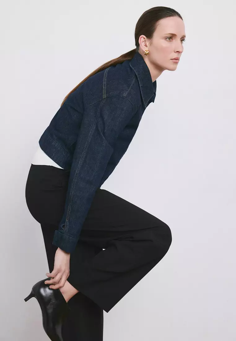 直管剪裁褶飾長褲