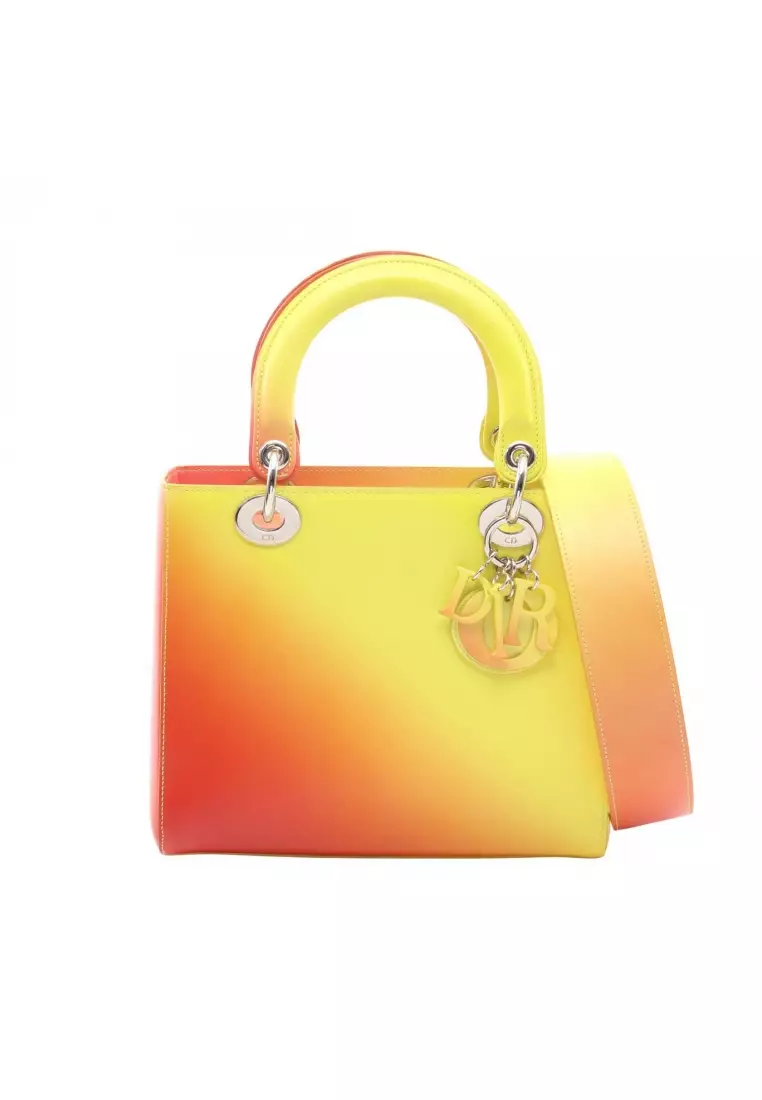 Pre-Loved Christian Dior LADY DIOR lady dior Handbag leather yellow Red brown 2WAY