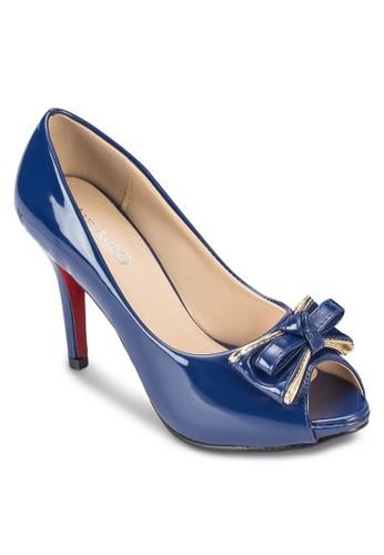 蝴蝶結露趾漆皮高跟鞋, 女鞋, zalora 泳衣高跟