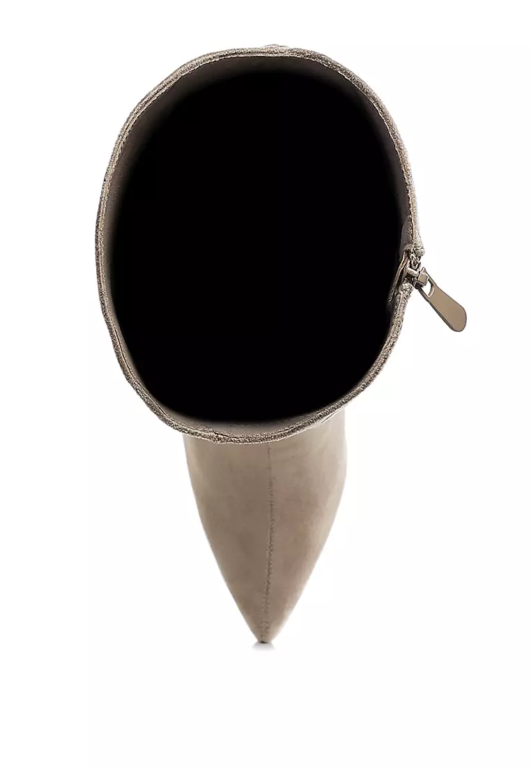 米色水鑽圖案小牛皮靴子