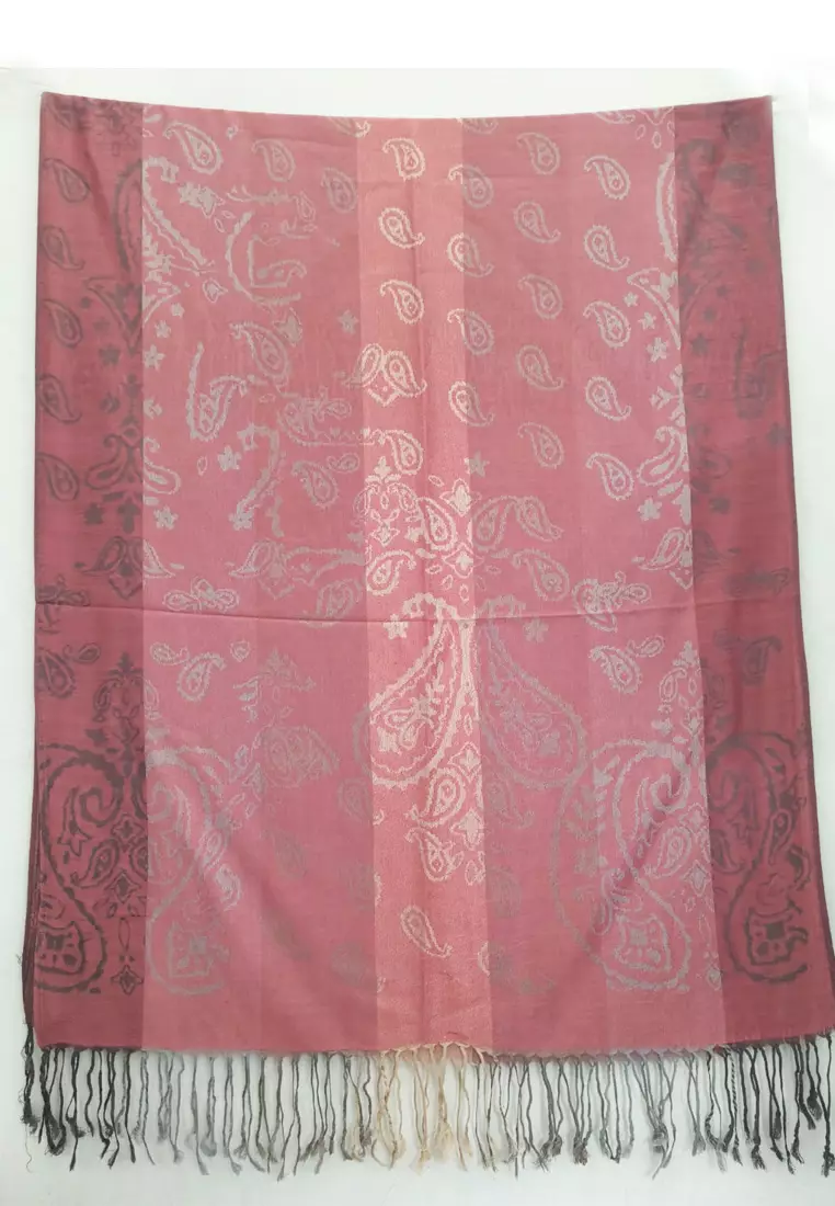Aksesoris Wanita Reversible Viscose Gradient Paisley Pattern Pashmina Shawl Syal Gradasi Wanita Rosy Blush