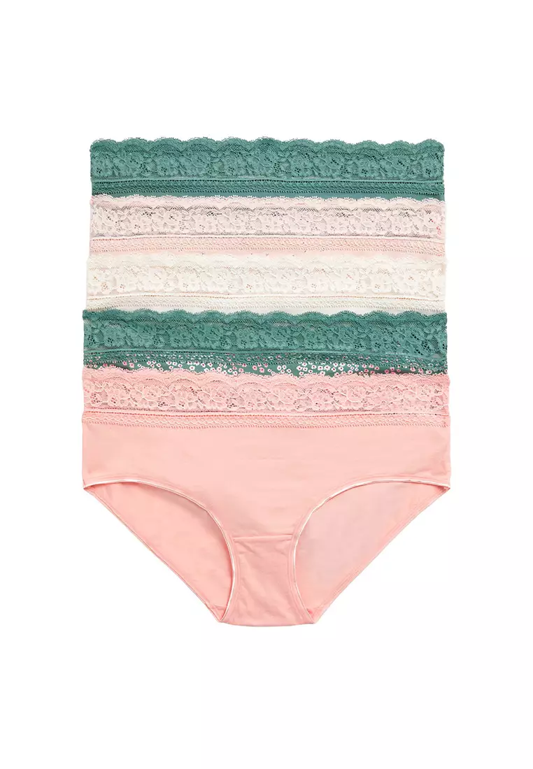 5pk Cotton Rich Printed Brazilian Knickers, M&S Collection