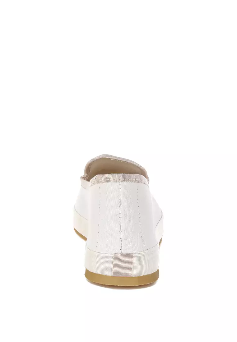 Round Toe Canvas Loafers In Off White