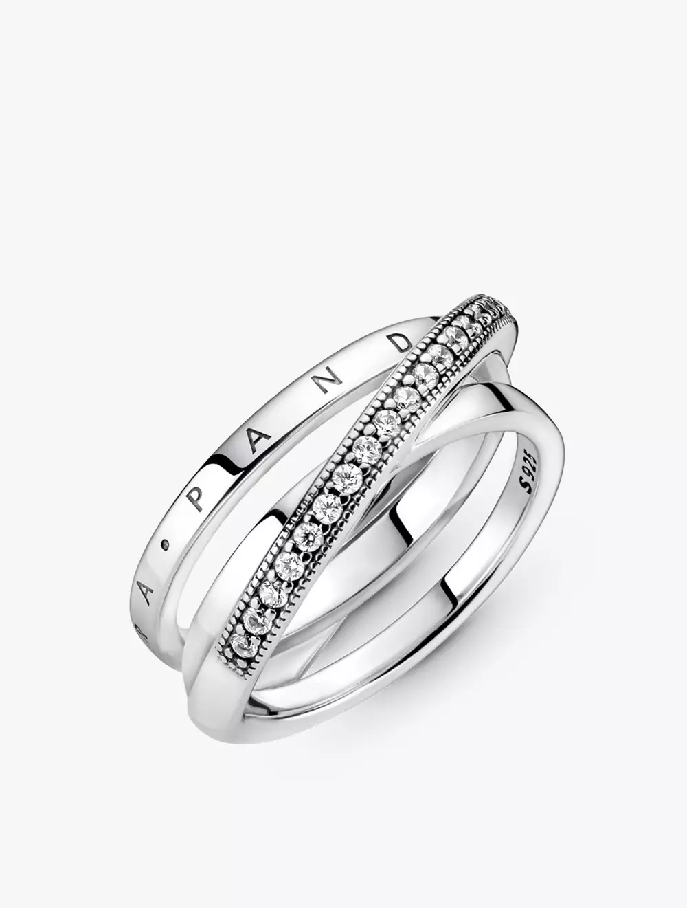 Pandora logo sterling silver ring with clear cubic zirconia