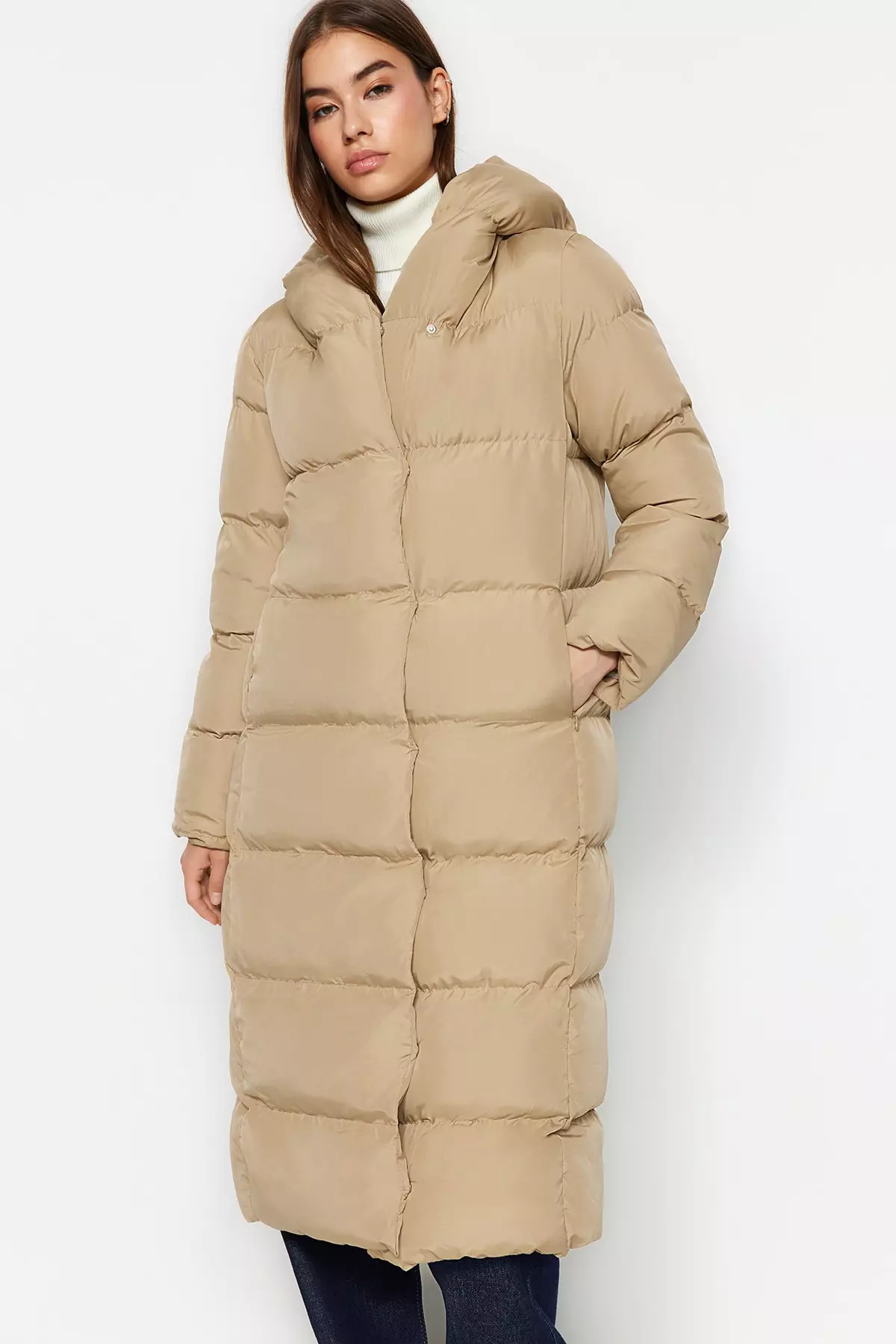 Mink Regular Side Snap Closure Water Repellent Long Quilted Puffer Coat TWOAW24MO00044