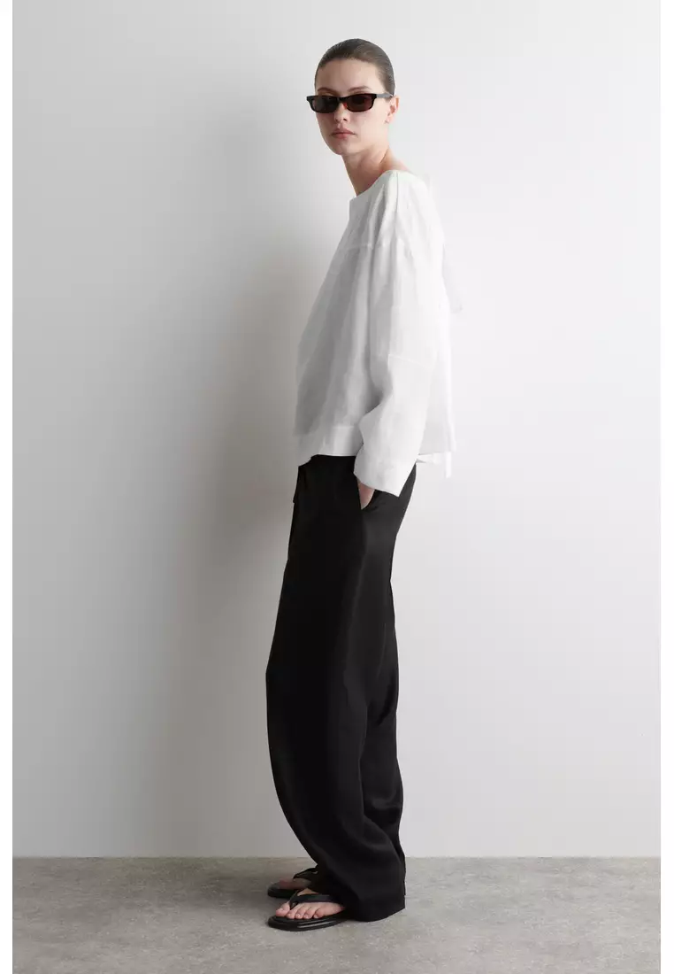 TIE-DETAIL LINEN BLOUSE