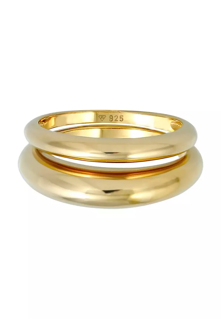 Cincin Perhiasan Perak 925 Wanita Set Basic Chunky Trend Gold Plated