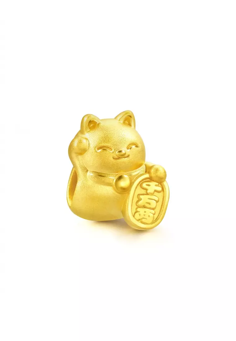 999 24K Solid Gold Maneki Neko Lucky Cat Charm 89164C (Bracelet not included)