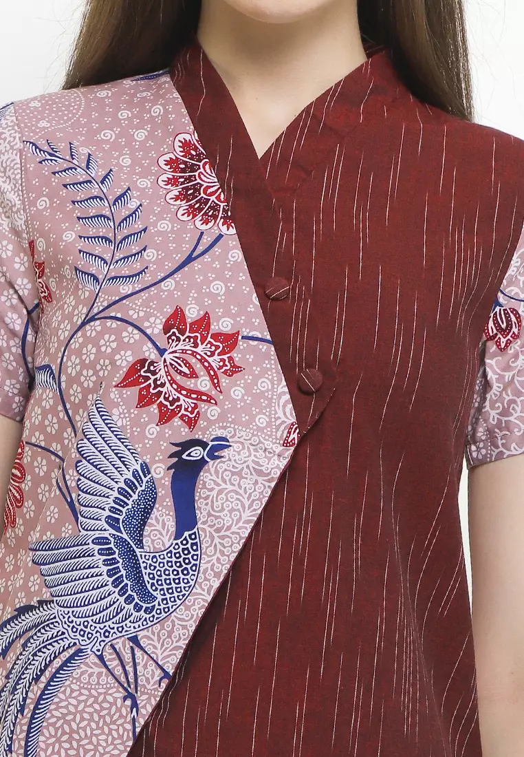 Blouse Atasan Batik Wanita Asana Pink Salem Lengan Pendek