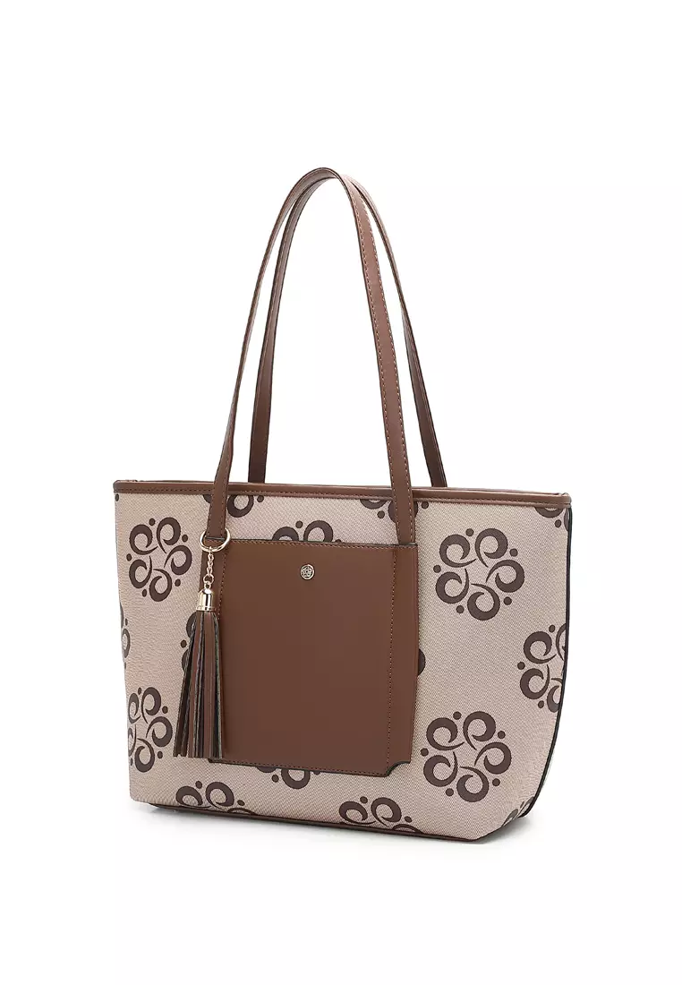 3-in-1 Women's Monogram Tote Bag + Sling Bag + Pouch (3-in-1 - Tas Jinjing + Tas Selempang + Kantong Wanita) - Hitam