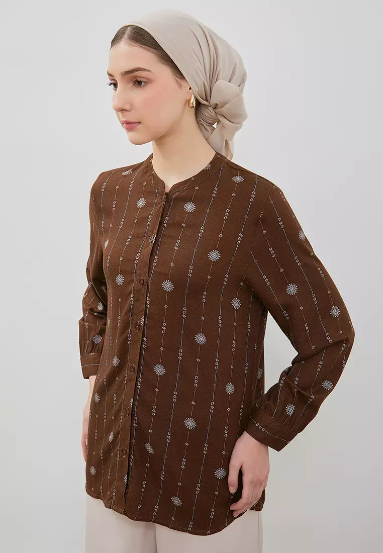 DUST Blouse Askana Ethnic Coklat Comfease (D.116503)