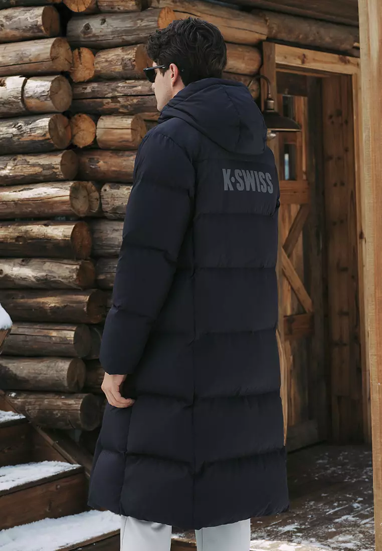男裝 K-SWISS LOGO 防風長版鵝絨羽絨外套
