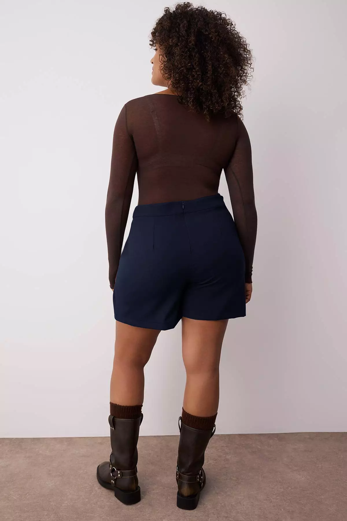 Navy Blue Mini Pocket Woven Plus Size Skirt Tbbss23Az00051