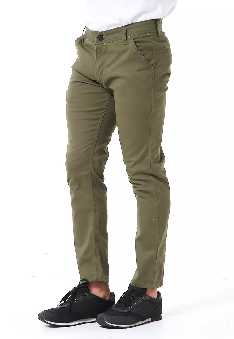 Nemanja Celana Chino Panjang Pria Slim Fit Long Pants Plain Motive Material Cotton ORIGINAL - Army Green
