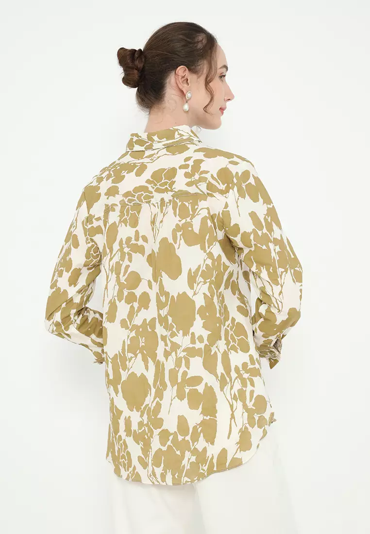 Floral Shirt In Cream With Long Sleeve By Brilliant Girl Warna CREAM
