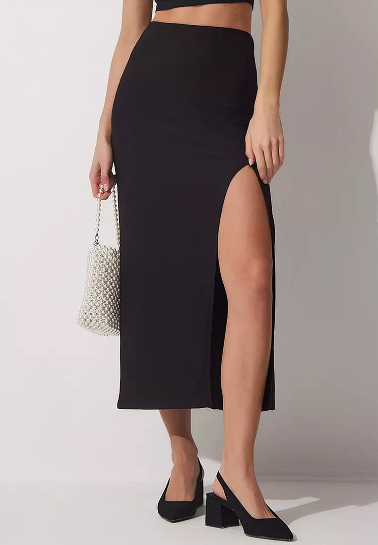 Black and white top wrap pencil skirt