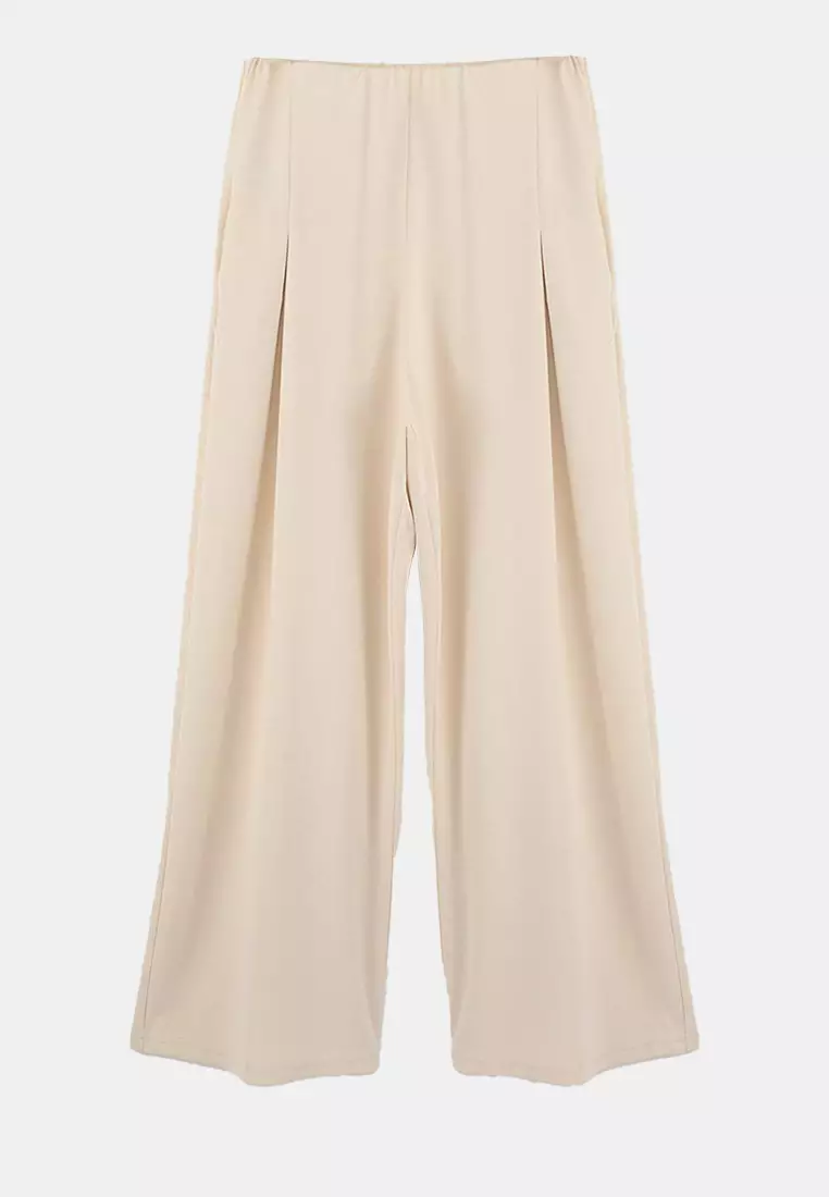 Stone Pleated Wide Leg Draped Knitted Plus Size Pants Tbbss26Ar00021
