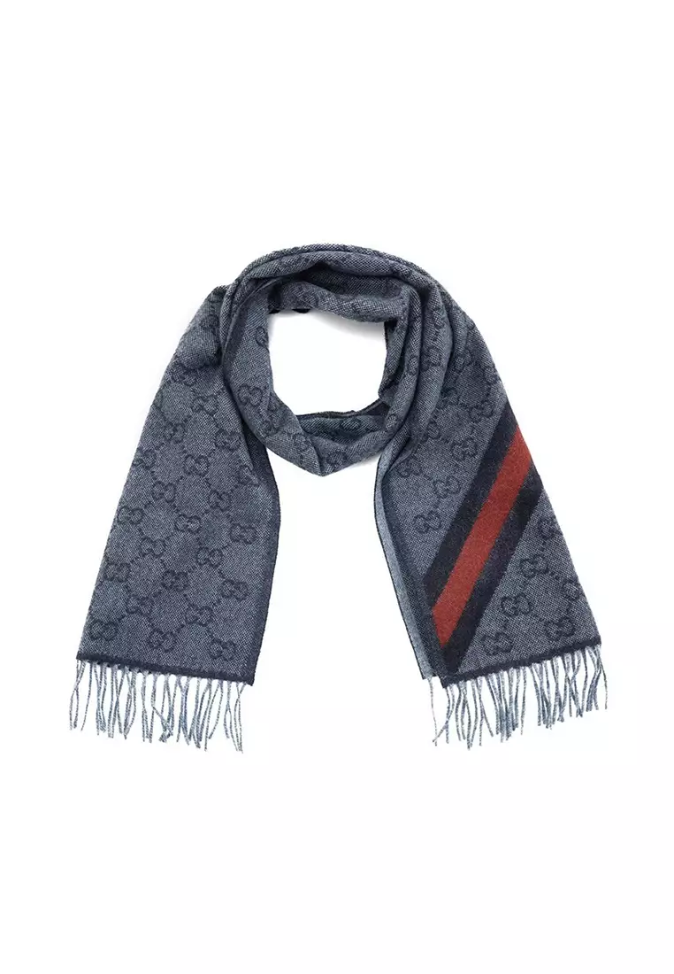 Buy Gucci GG Logo Wool Scarf in Blue 570603 3G200 2026 Online | ZALORA