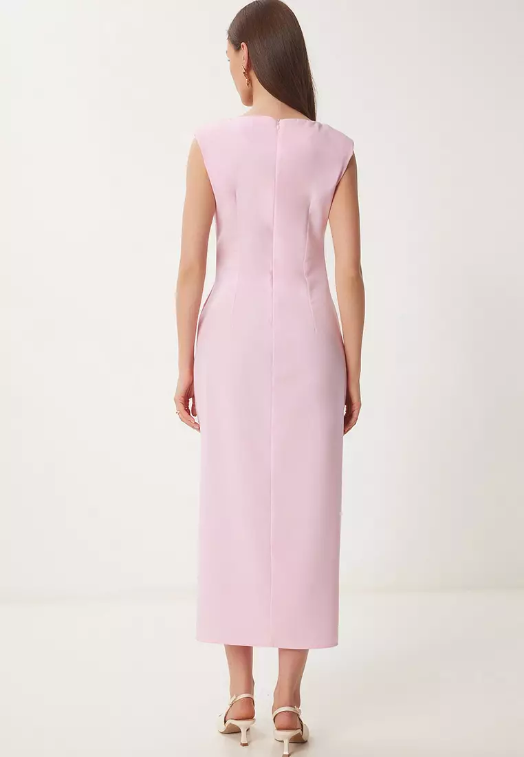 Padded Draped Midi Woven Dress