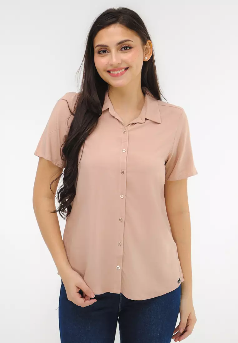 Woven Plain Rayon Short Sleeves Blouse